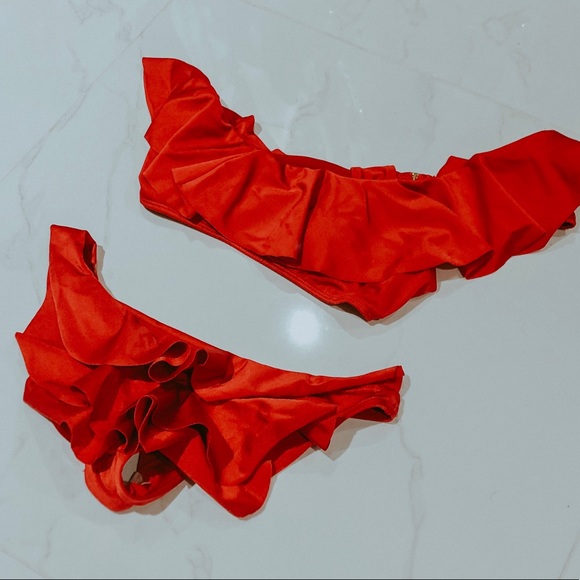 Nicolita Other - Red One Shoulder Ruffled Bikini Swimsuit